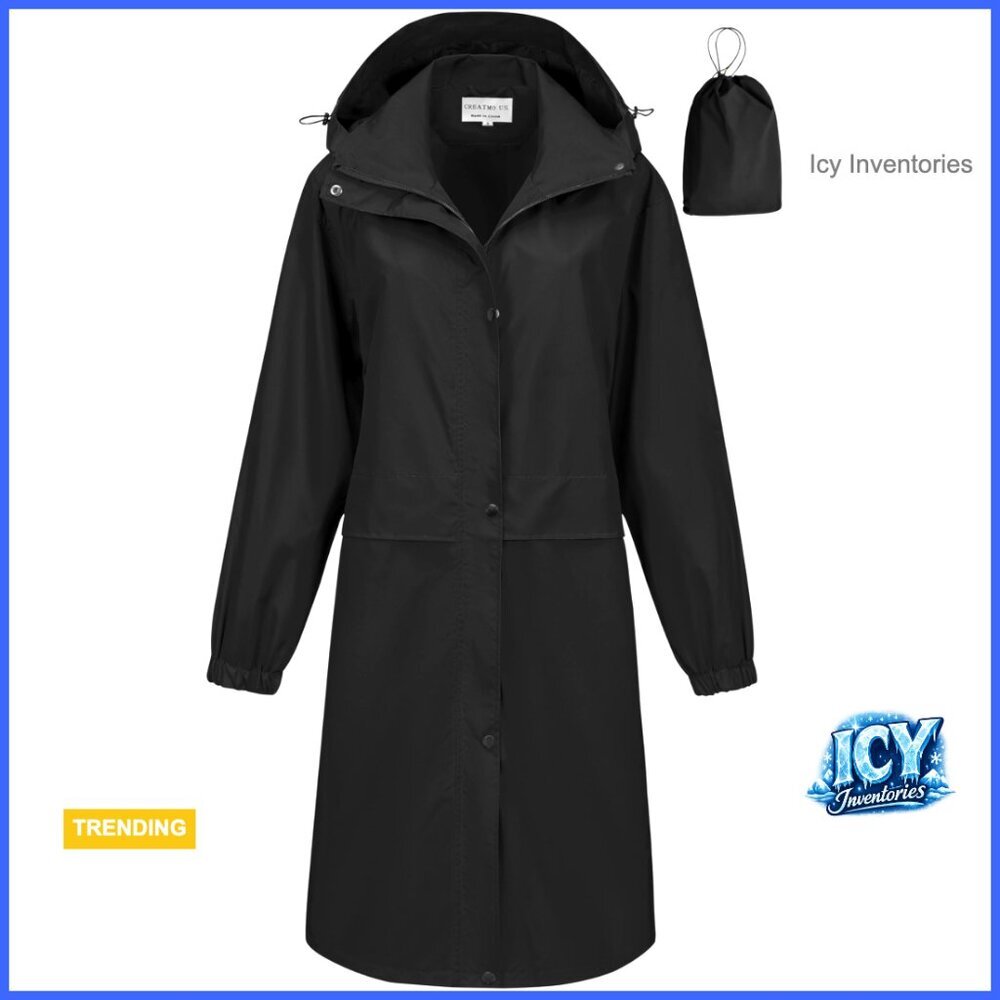 Women's Long Waterproof Rain Coat Lightweight Packable Windbreaker with